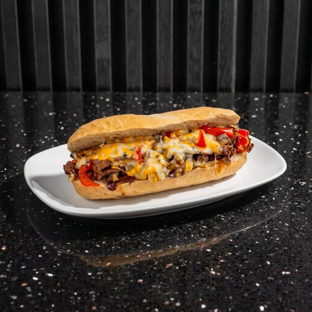 Moo Nè Philly (Cheese Steak) Sandwich.