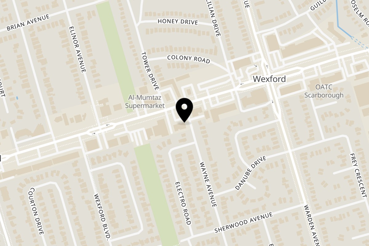 Map showing the location of Mini Moe's on 1961 Lawrence Avenue East in Toronto
